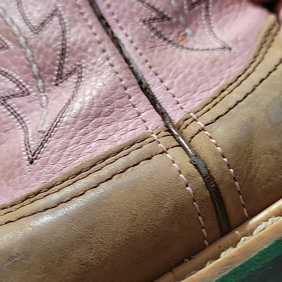 JOHN DEERE Pull On Pink Tan Leather Western Boots 12M Boys - Picture 14 of 15